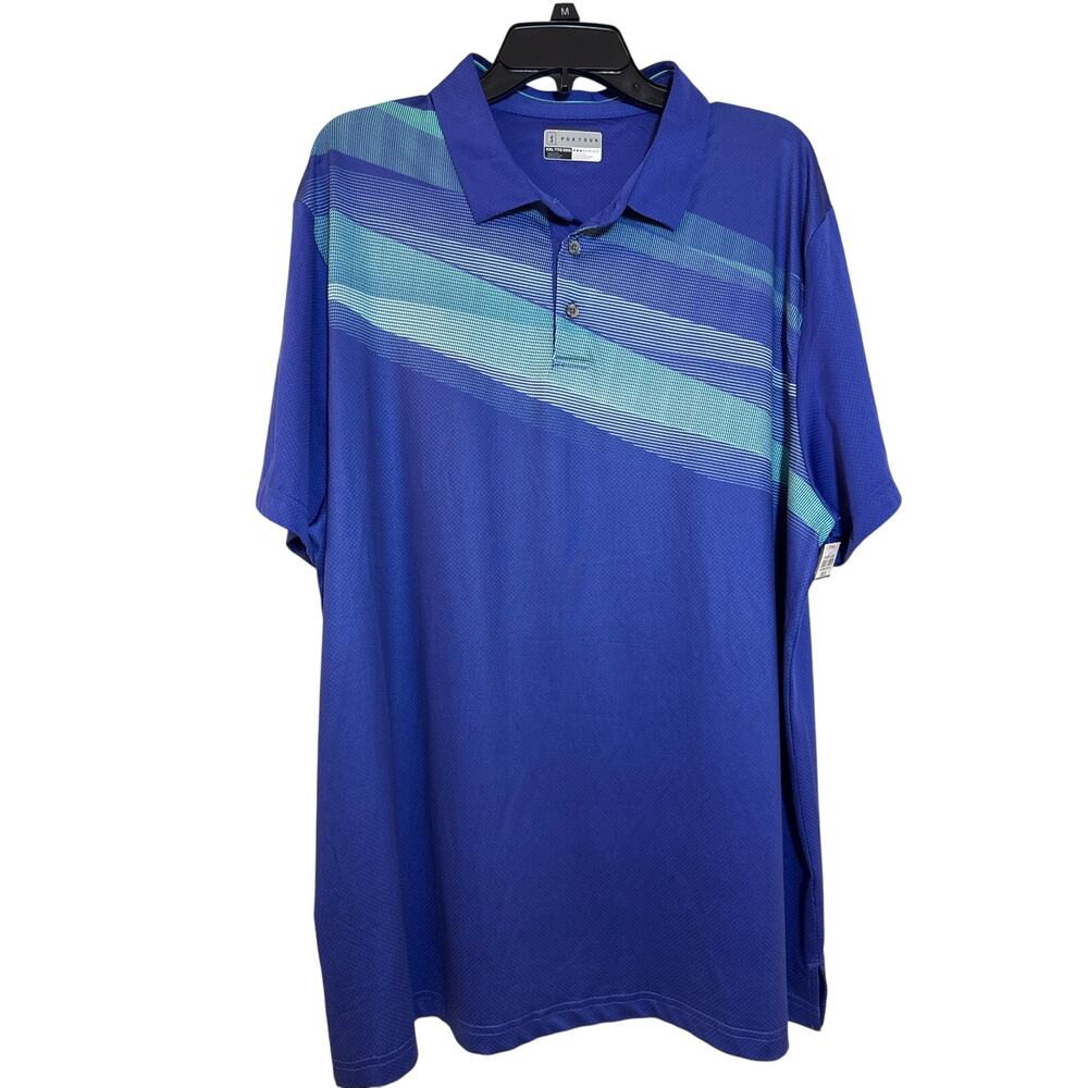 NWT PGA Tour XXL Pro Series Athletic Fit Polo Blue & Green Asymmetrical Stripes